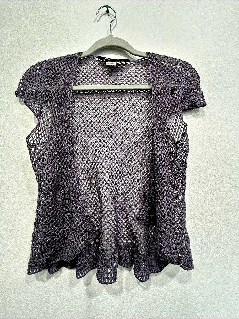 BCBGMAXAZRIA Purple Open Knit Short Sleeve Size Small